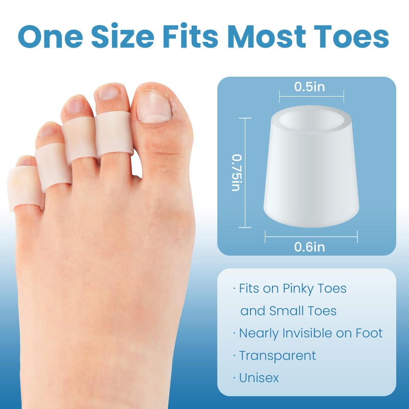 JKcare Transparent Pinky Toe Sleeves, Silicone Corn Cushions Pads, 12 Pack Little Toe Protectors for Corn, Blister and Injured Toenail Protection - Image 2
